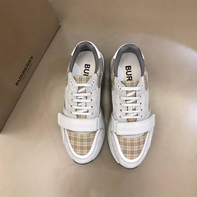 BURBERRY CHECK, SUEDE AND LEATHER SNEAKERS – BBR009