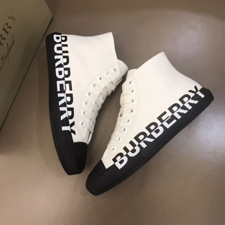 BURBERRY LOGO PRINT GABARDINE HIGH-TOP SNEAKERS – BBR029