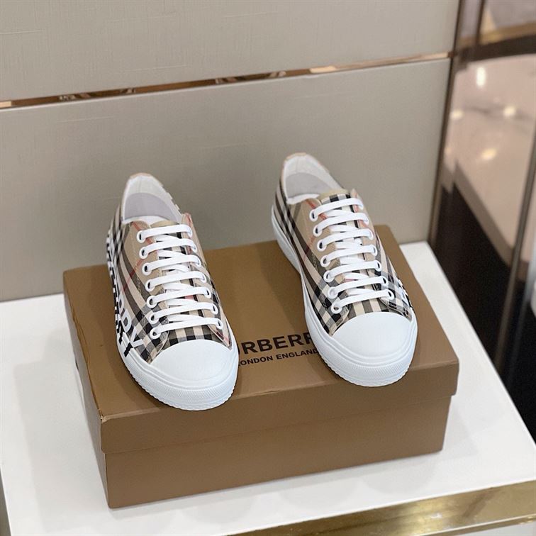 BURBERRY LOGO PRINT VINTAGE CHECK COTTON SNEAKERS IN ARCHIVE BEIGE – BBR023