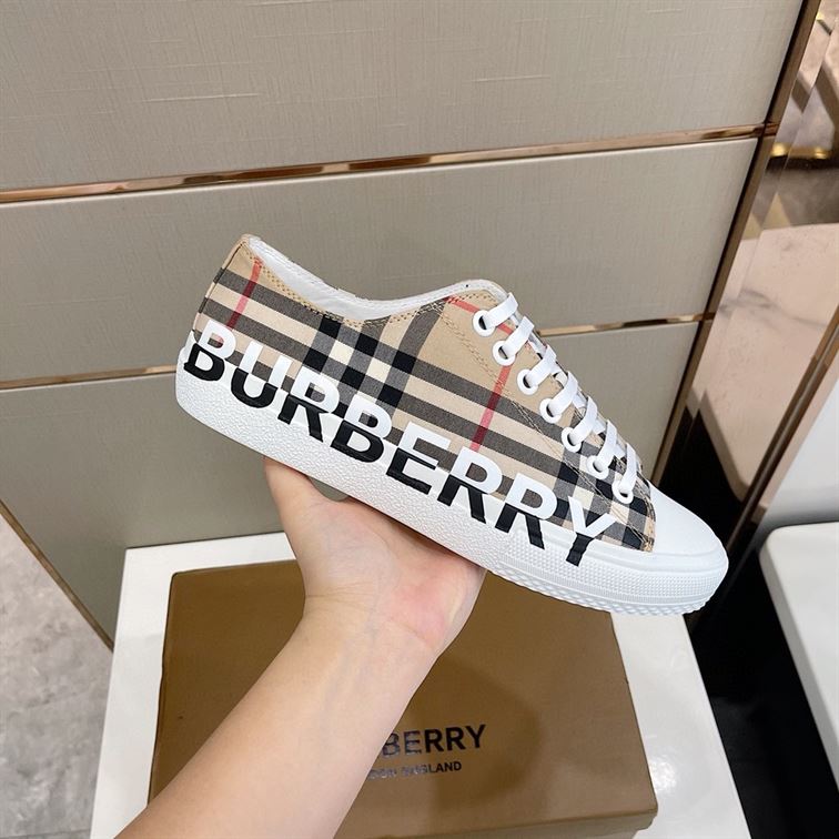 BURBERRY LOGO PRINT VINTAGE CHECK COTTON SNEAKERS IN ARCHIVE BEIGE – BBR023