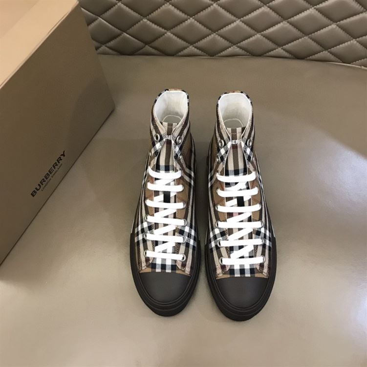 BURBERRY VINTAGE CHECK COTTON HIGH-TOP SNEAKERS – BBR027