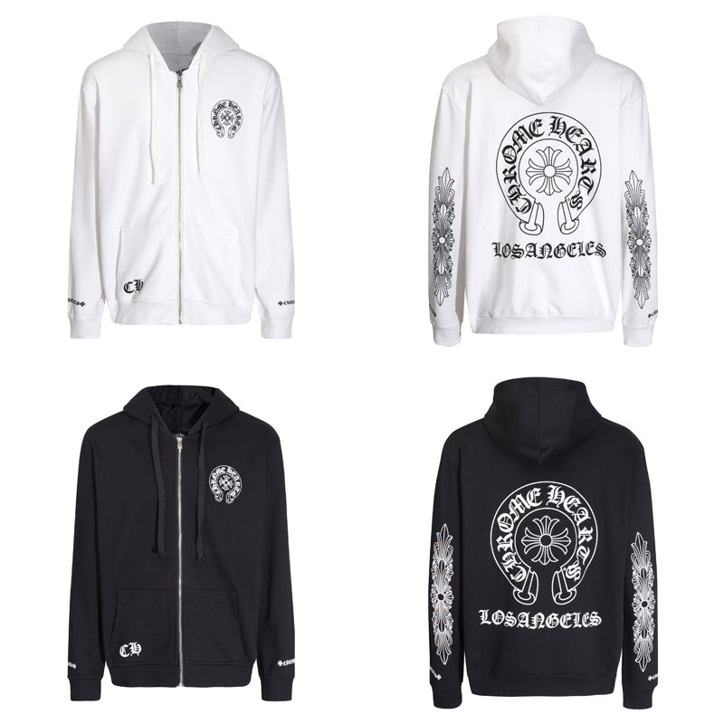 CHROME HEARTS BLACK WHITE ZIP UP HOODIE S-4