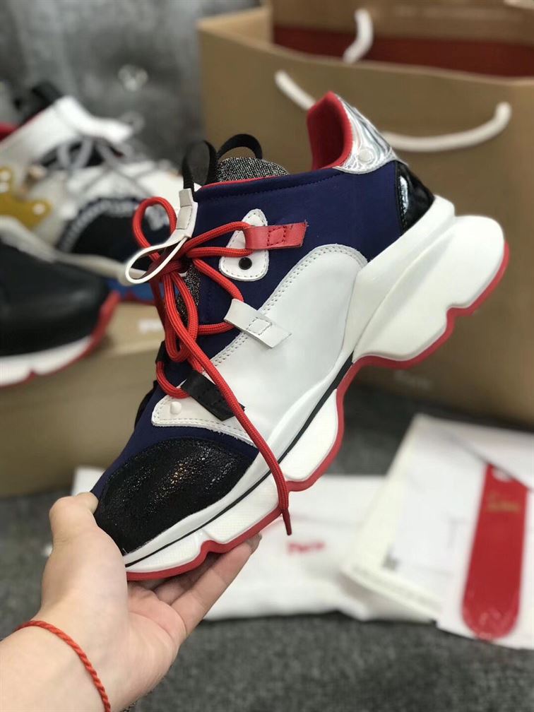 CHRISTIAN LOUBOUTIN BLUE NEOPRENE RED- RUNNER SNEAKER – CLS012