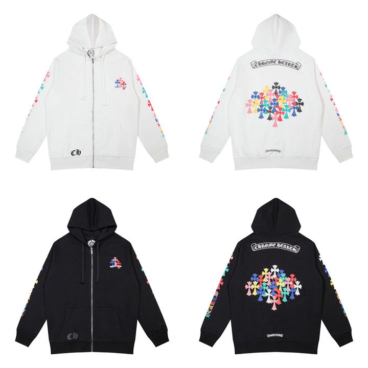 CHROME HEARTS BLACK WHITE ZIP UP HOODIE S-2
