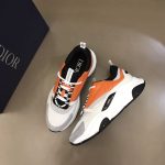 DIOR B22 SNEAKERS BLACK AND WHITE TECHNICAL MESH WITH ORANGE AND WHITE SMOOTH CALFSKIN – DO003