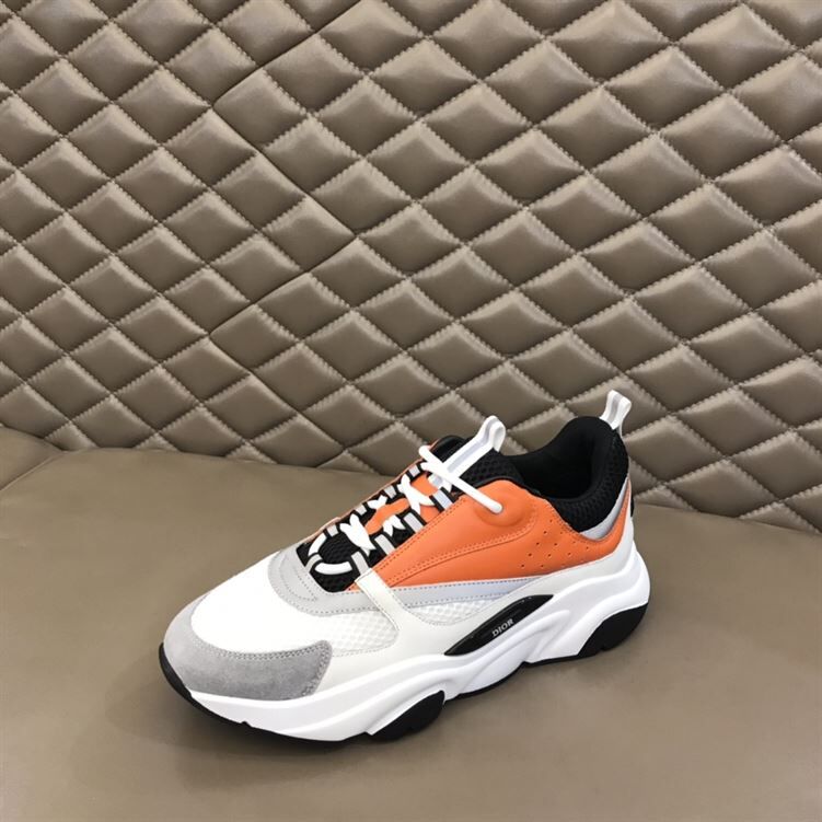 DIOR B22 SNEAKERS BLACK AND WHITE TECHNICAL MESH WITH ORANGE AND WHITE SMOOTH CALFSKIN – DO003