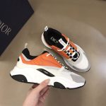 DIOR B22 SNEAKERS BLACK AND WHITE TECHNICAL MESH WITH ORANGE AND WHITE SMOOTH CALFSKIN – DO003