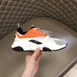 DIOR B22 SNEAKERS BLACK AND WHITE TECHNICAL MESH WITH ORANGE AND WHITE SMOOTH CALFSKIN – DO003