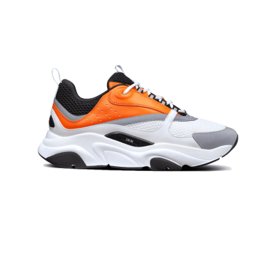 DIOR B22 SNEAKERS BLACK AND WHITE TECHNICAL MESH WITH ORANGE AND WHITE SMOOTH CALFSKIN – DO003