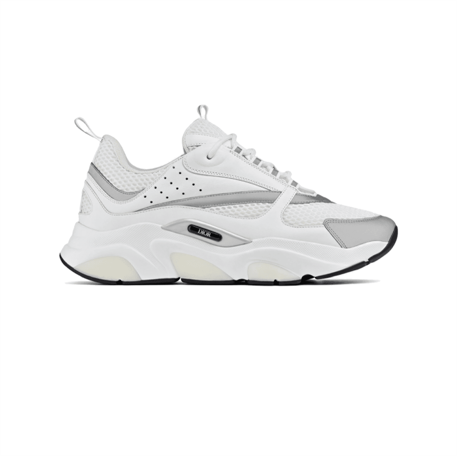 DIOR B22 SNEAKERS WHITE TECHNICAL MESH WITH WHITE AND SILVER-TONE CALFSKIN – DO002