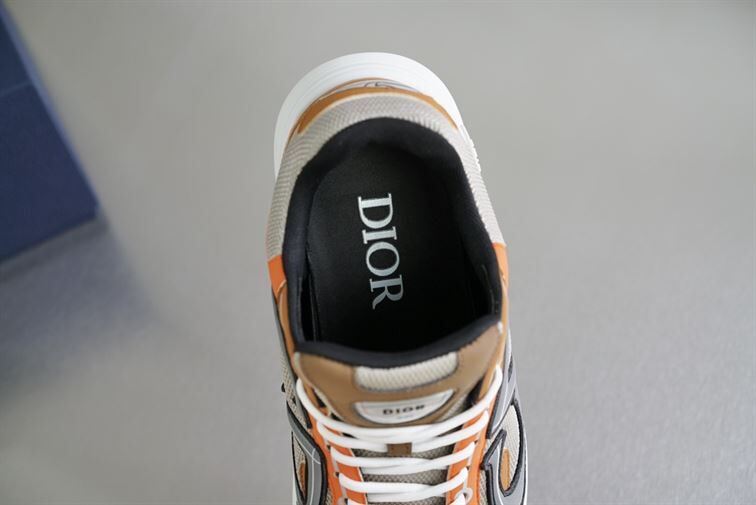 DIOR B30 SNEAKER CREAM MESH WITH ORANGE AND BROWN TECHNICAL FABRIC – DO072