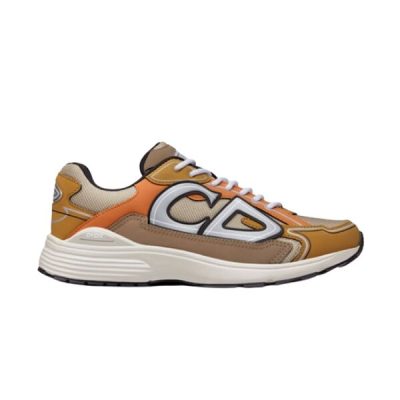 DIOR B30 SNEAKER CREAM MESH WITH ORANGE AND BROWN TECHNICAL FABRIC – DO072