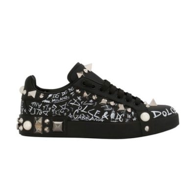 DOLCE & GABBANA CALFSKIN NAPPA PORTOFINO SNEAKERS WITH STUDS – DG018