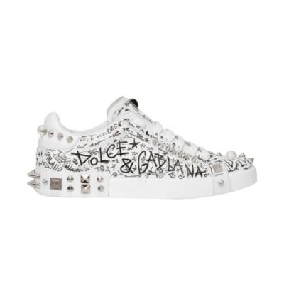 DOLCE & GABBANA CALFSKIN NAPPA PORTOFINO SNEAKERS WITH STUDS – DG019