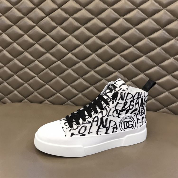 DOLCE & GABBANA CANVAS PORTOFINO LIGHT MID-TOP SNEAKERS WITH DG LOGO PRINT – DG005