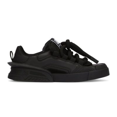 DOLCE & GABBANA MIXED-MATERIAL PORTOFINO SNEAKERS IN BLACK – DG038