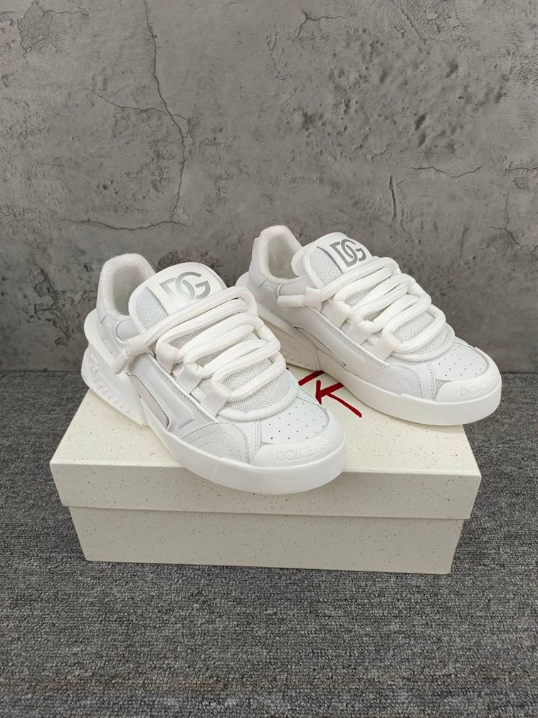 DOLCE & GABBANA MIXED-MATERIAL PORTOFINO SNEAKERS IN WHITE – DG036
