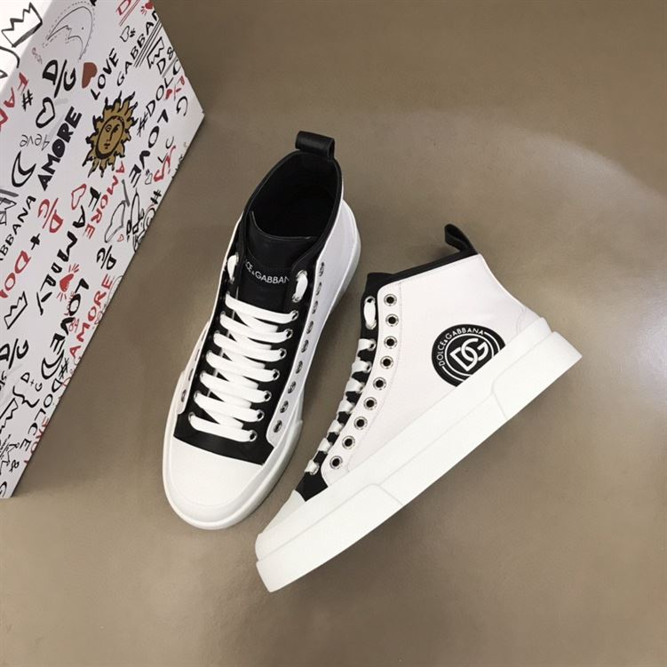 DOLCE & GABBANA QUILTED TWO-TONE NYLON PORTOFINO LIGHT MID-TOP SNEAKERS IN WHITE – DG015