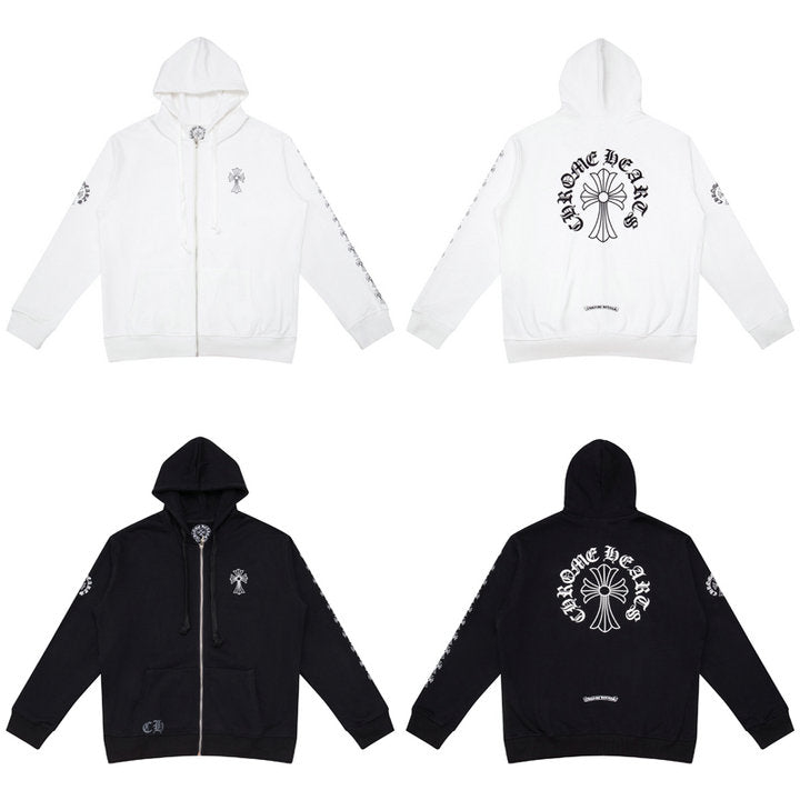 CHROME HEARTS BLACK WHITE ZIP UP HOODIE S-3