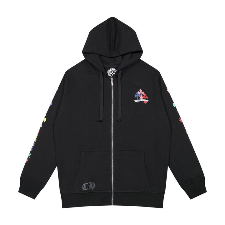 CHROME HEARTS BLACK WHITE ZIP UP HOODIE S-2