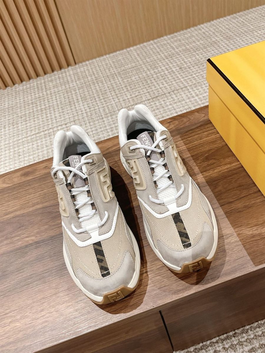 FENDY FASTER TRAINERS BEIGE NUBUCK LEATHER LOW TOPS – FDS020
