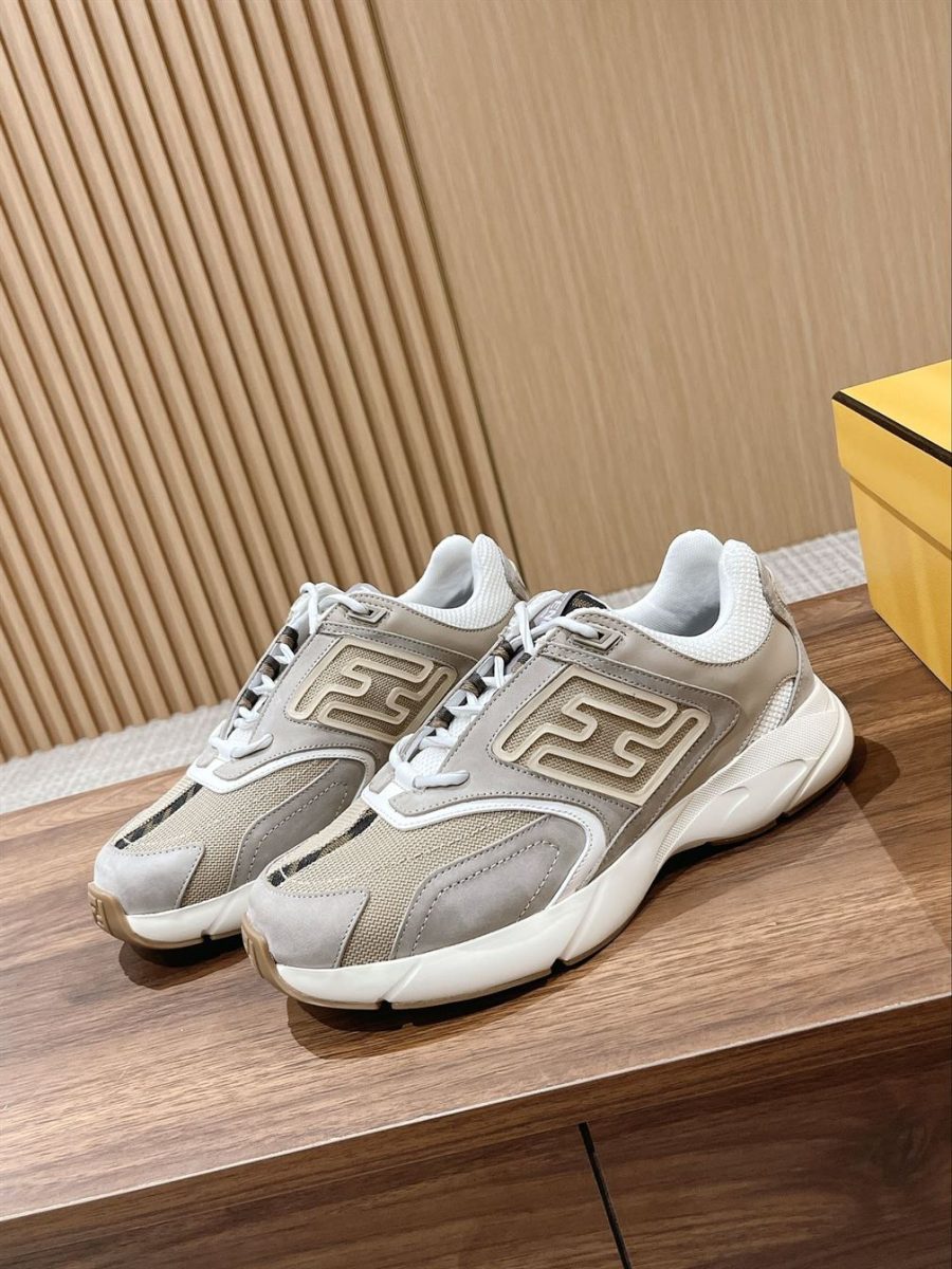FENDY FASTER TRAINERS BEIGE NUBUCK LEATHER LOW TOPS – FDS020