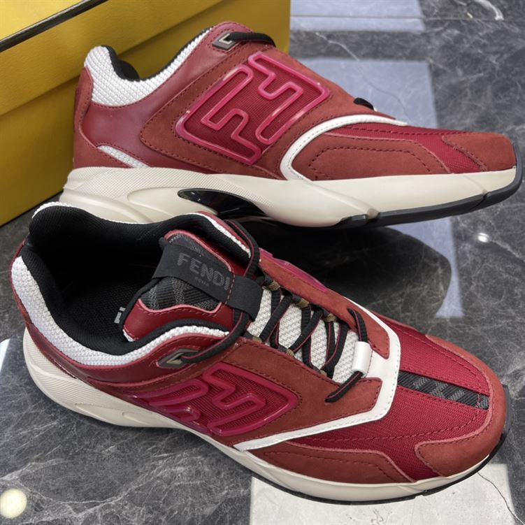FENDY FASTER TRAINERS BURGUNDY NUBUCK LEATHER LOW TOPS – FDS021