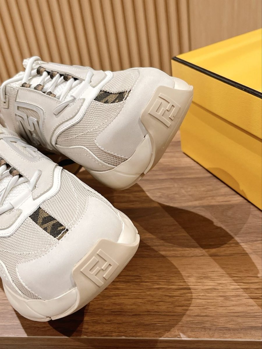 FENDY FASTER TRAINERS WHITE NUBUCK LEATHER LOW TOPS – FDS019