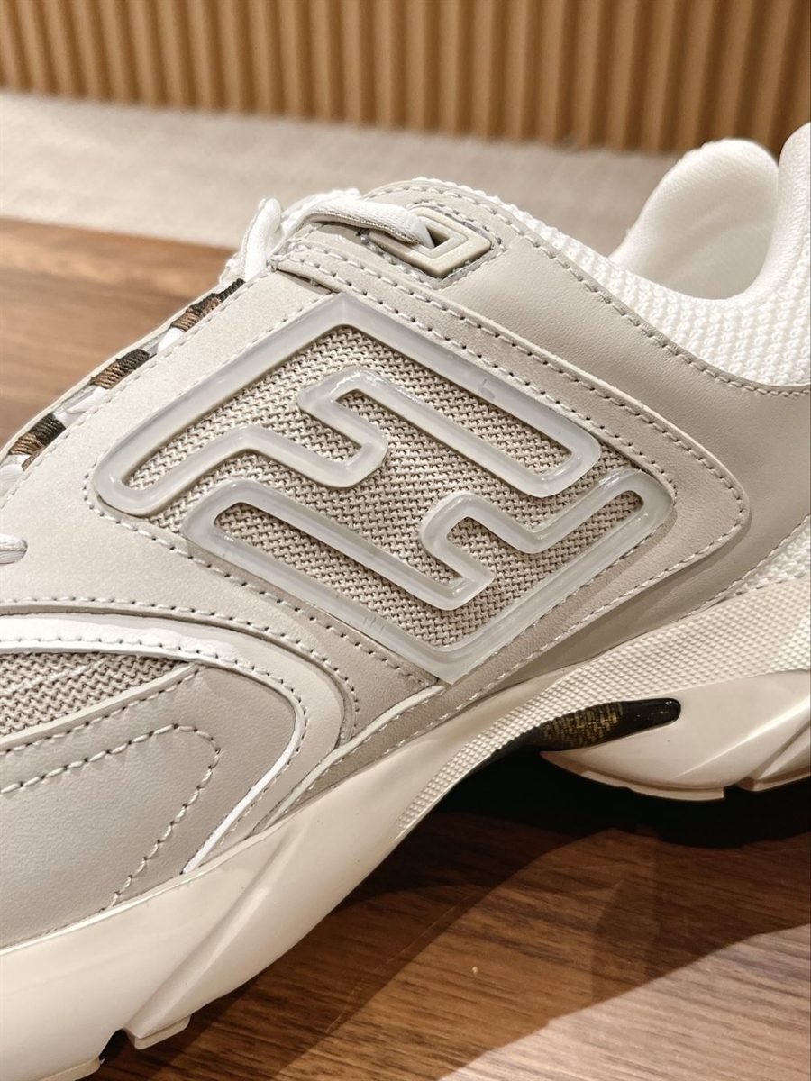 FENDY FASTER TRAINERS WHITE NUBUCK LEATHER LOW TOPS – FDS019