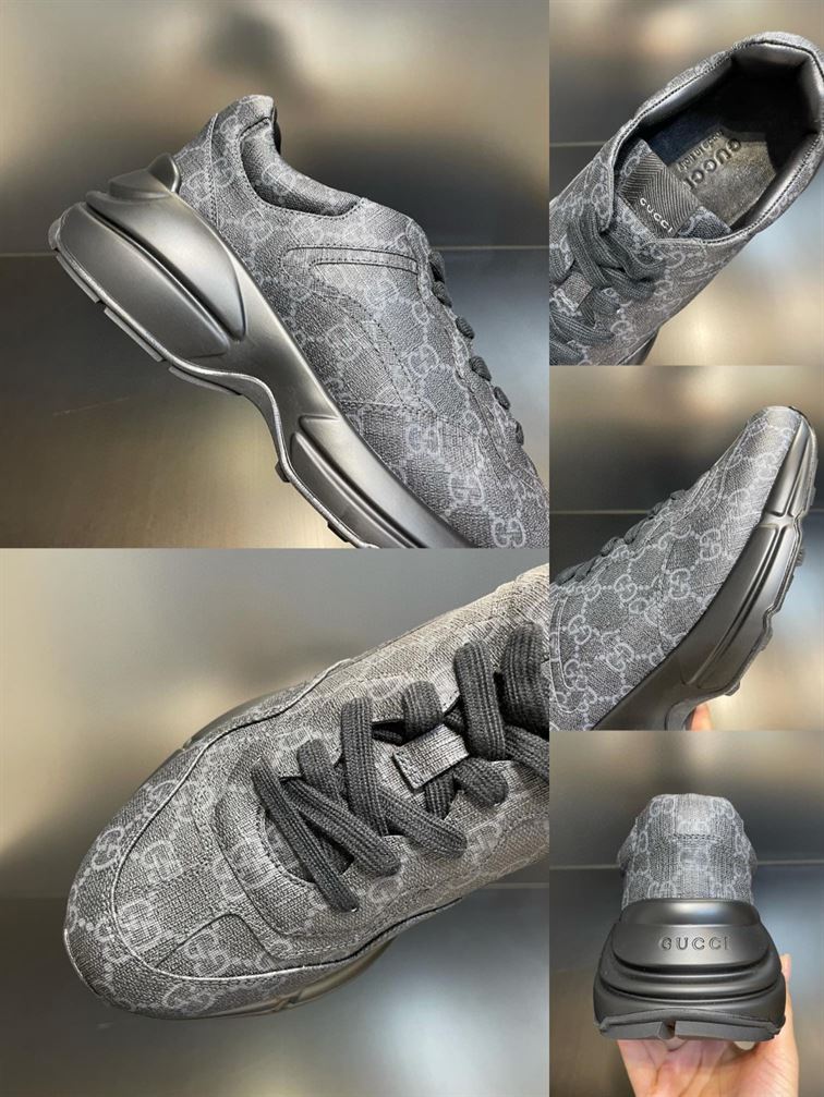 GUCCI BLACK RHYTHON MONOGRAM-PRINT CANVAS LOW-TOP SNEAKERS – GCC102