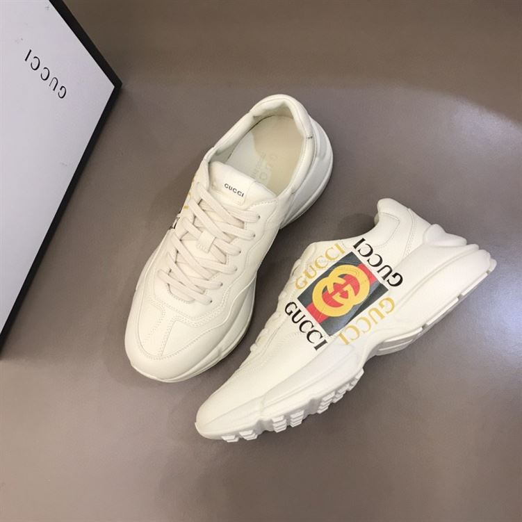 GUCCI RHYTON LOGO PRINT LOW TOP LEATHER TRAINERS – GCC009