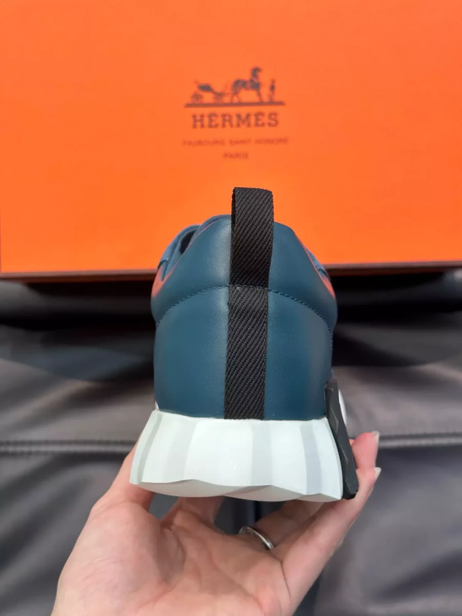 Hermes Men’s Bouncing Sneakers in Blue Leather – HM008