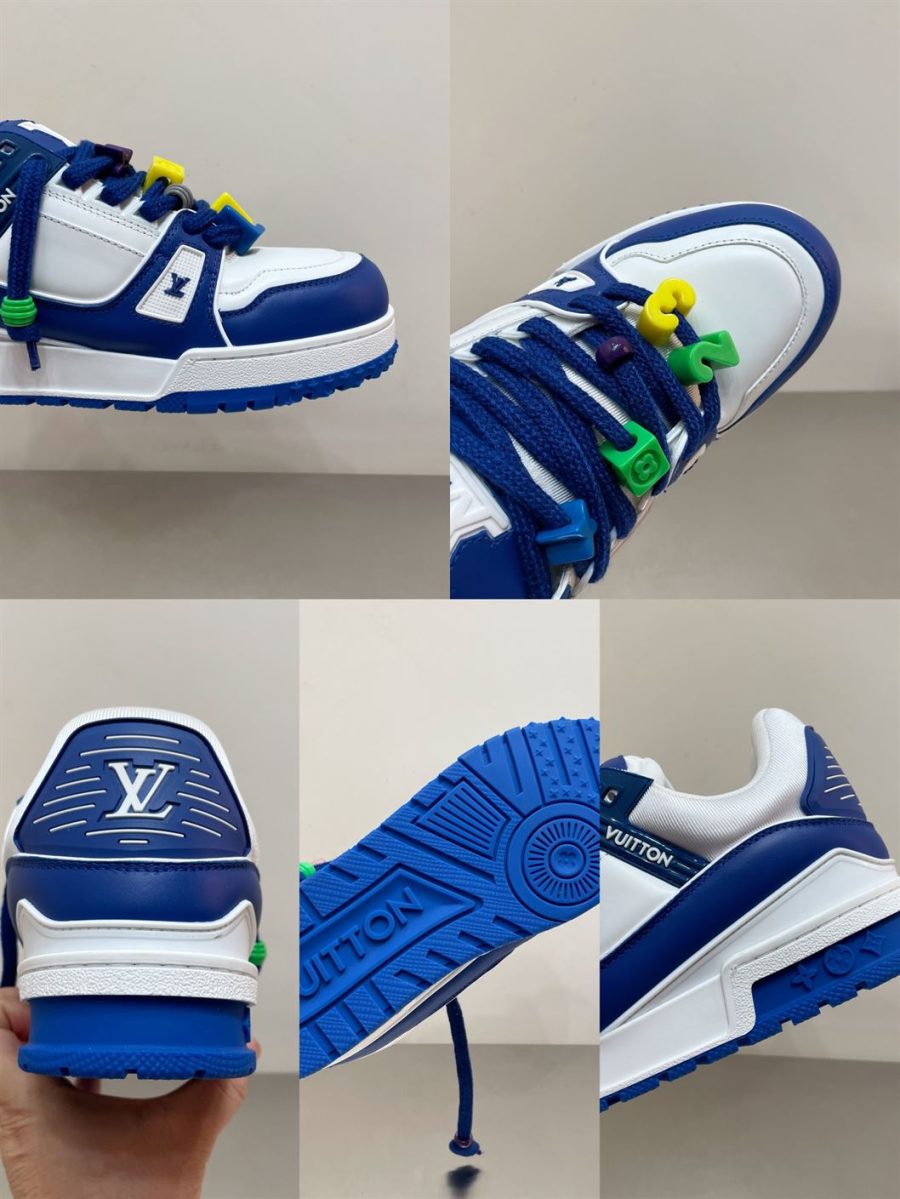 LOUIS VUITTON TRAINER MAXI LOW-TOP SNEAKERS IN WHITE AND BLUE – LVS117