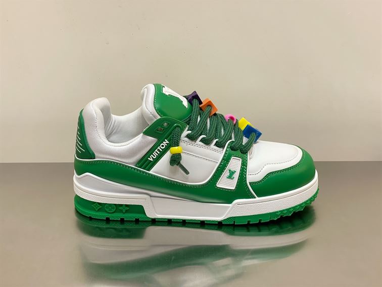 LOUIS VUITTON TRAINER MAXI LOW-TOP SNEAKERS IN WHITE AND GREEN – LVS113