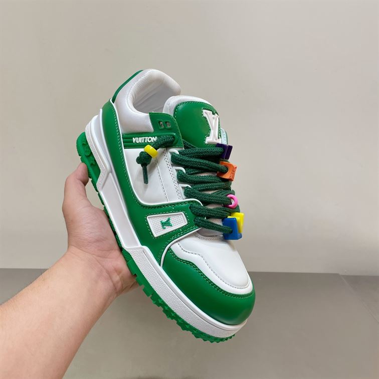 LOUIS VUITTON TRAINER MAXI LOW-TOP SNEAKERS IN WHITE AND GREEN – LVS113