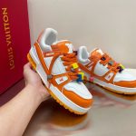 LOUIS VUITTON TRAINER MAXI LOW-TOP SNEAKERS IN WHITE AND ORANGE – LVS115