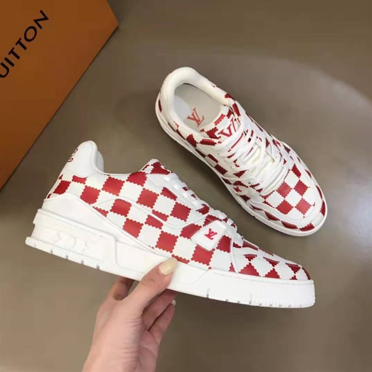LOUIS VUITTON TRAINER SNEAKER RED WHITE DAMIER – LVS044