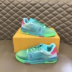 LOUIS VUITTTON TRAINER SNEAKERS IN GREEN GRAINED CALF LEATHER – LVS002