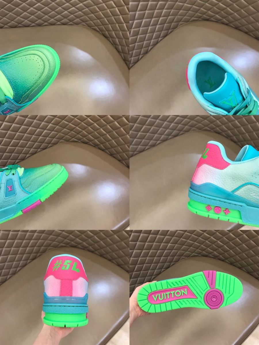 LOUIS VUITTTON TRAINER SNEAKERS IN GREEN GRAINED CALF LEATHER – LVS002