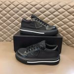 PRADA MACRO RE-NYLON AND BRUSHED LEATHER SNEAKERS – PRS058