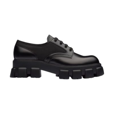 PRADA MONOLITH BRUSHED LEATHER AND NYLON LACE-UP SHOES – PRS068