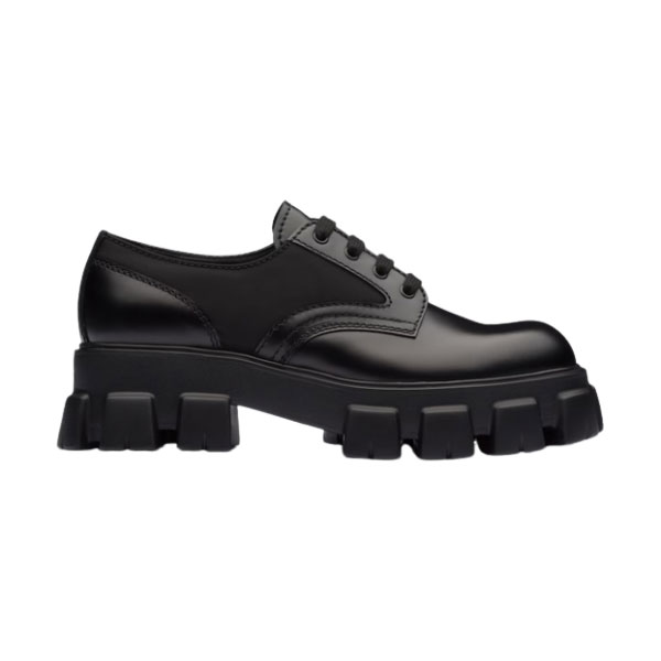 PRADA MONOLITH BRUSHED LEATHER AND NYLON LACE-UP SHOES – PRS068