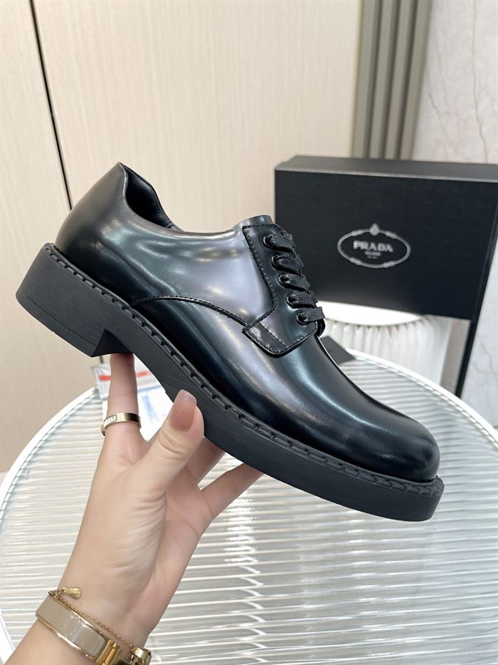 PRADA MONOLITH BRUSHED LEATHER DERBY SHOES – PRS038