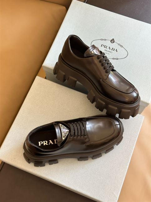 PRADA MONOLITH BRUSHED LEATHER LACE-UP SHOES – PRS060