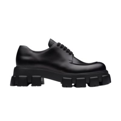 PRADA MONOLITH BRUSHED LEATHER LACE-UP SHOES – PRS060