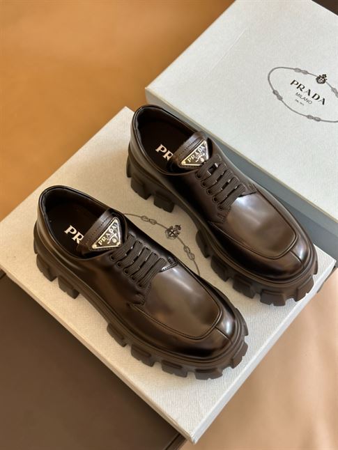 PRADA MONOLITH BRUSHED LEATHER LACE-UP SHOES – PRS060