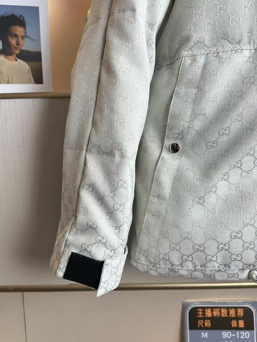 Gucci Official Website Cream Full-Print GG Hooded Jacket Down Coat White Duck Down-P450