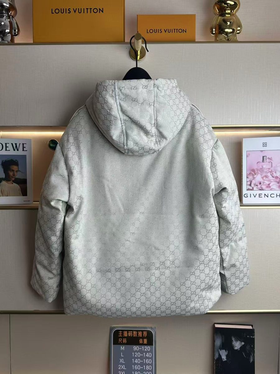Gucci Official Website Cream Full-Print GG Hooded Jacket Down Coat White Duck Down-P450