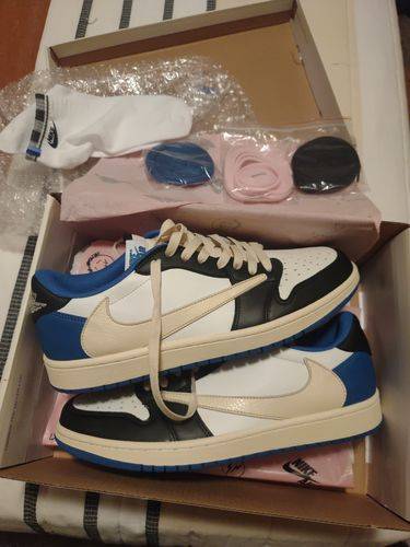 Air Jordan 1 Retro Low x Fragment Design x Travis Scott x ‘Sail Black Military Blue’ photo review